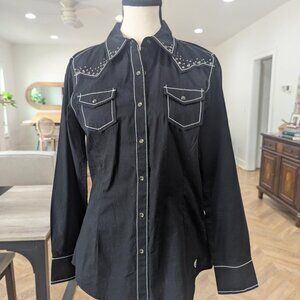 Mid western black elegant dress shirt with studs and embroidery
